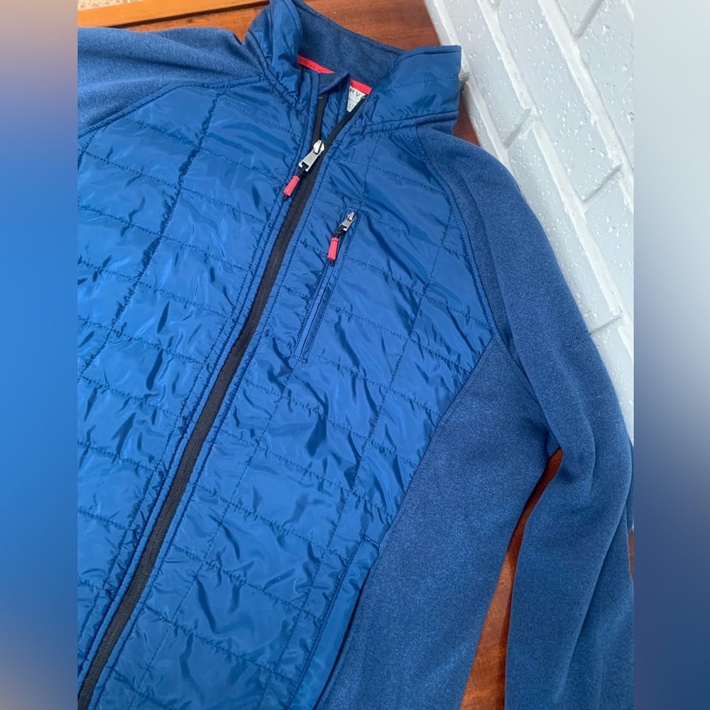 Orvis, Full Zip Jacket Mixed Media Olive Green Quilted Lightweight Mens Size L
